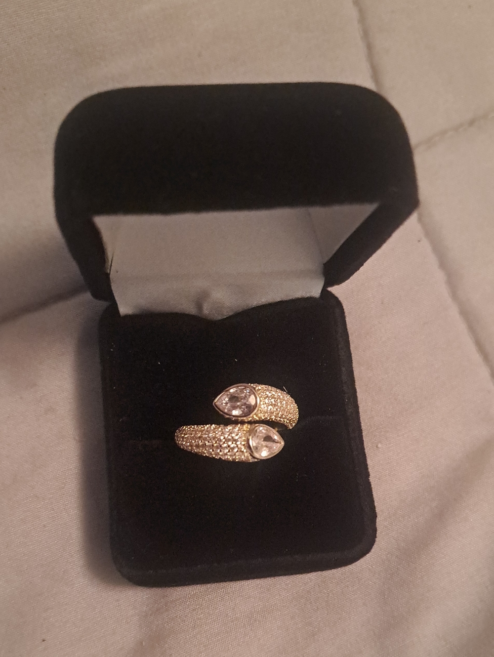 Gold-Tone Teardrop Crystal Open Ring - Women Jewelry
